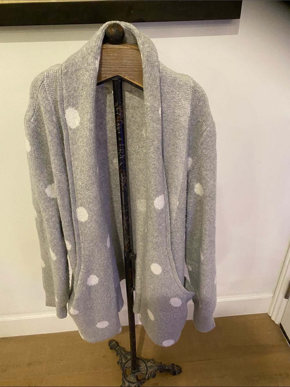 Verve Ami Gray Knit Polka Dot Shawl Cardigan